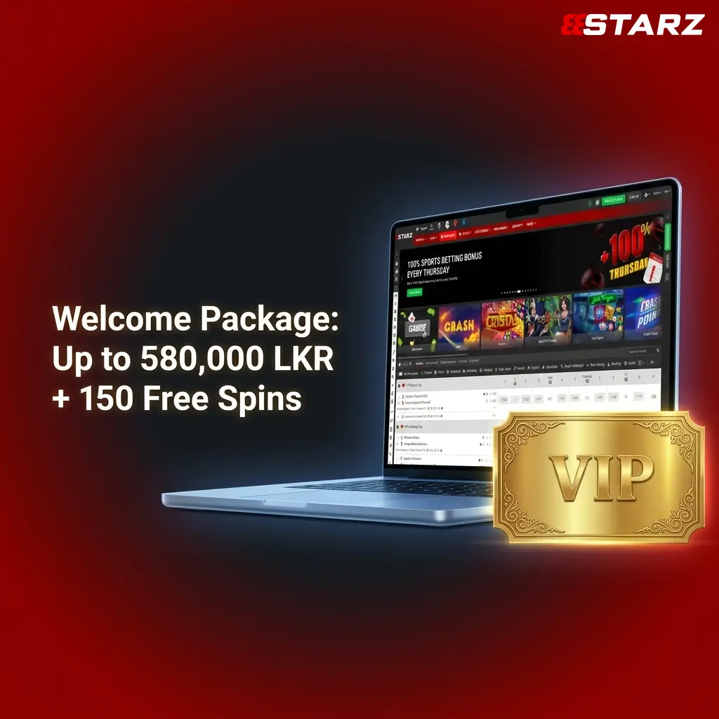 888Starz welcome package offering up to 580,000 LKR and 150 free spins across four deposit bonuses