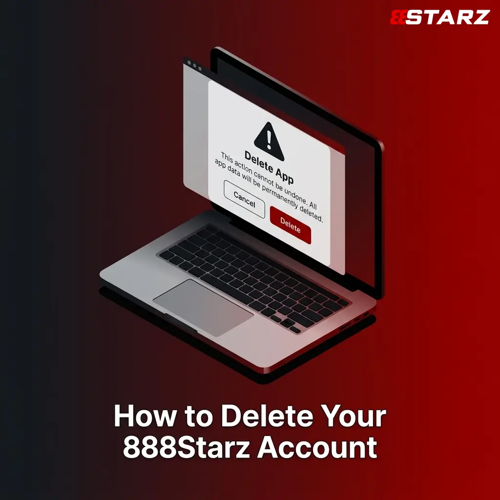 Step-by-step guide showing how to delete an 888Starz account through settings or customer support