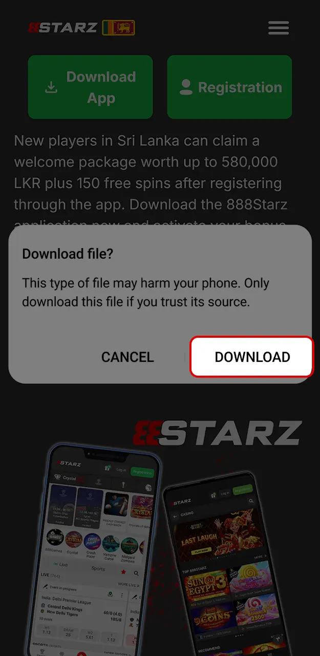 Download the user-friendly 888Starz app for Android.