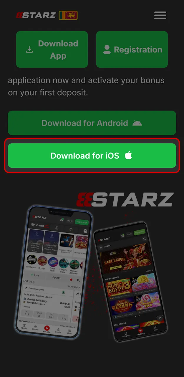 Start installing the 888Starz app on iOS.