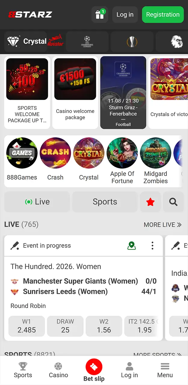 Place bets and play the best games on the 888Starz app.