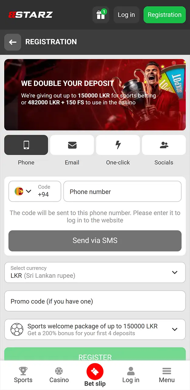 Sign up quickly in the 888Starz app.