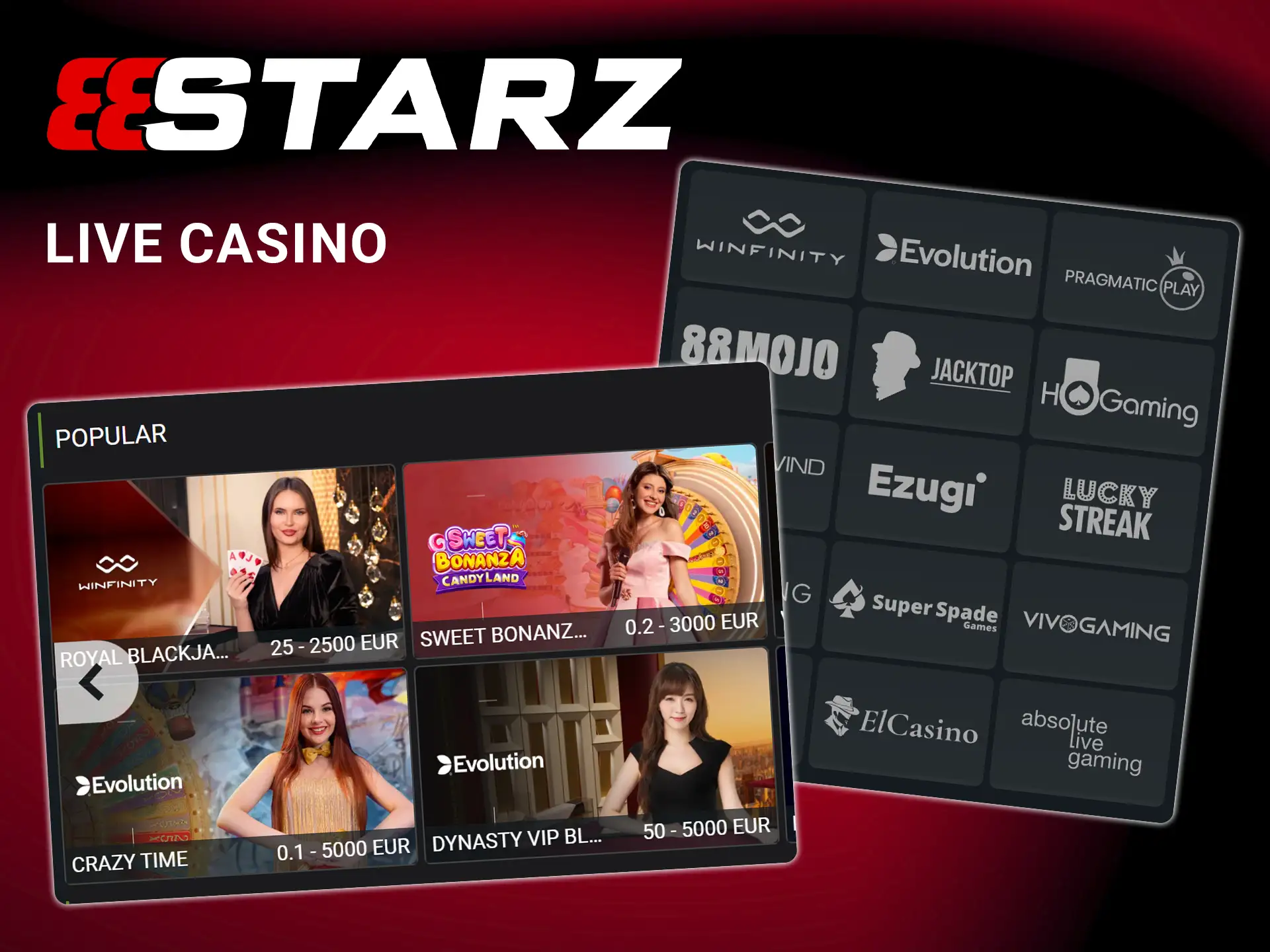 Play with real croupiers and dealers in the live casino at 888Starz.