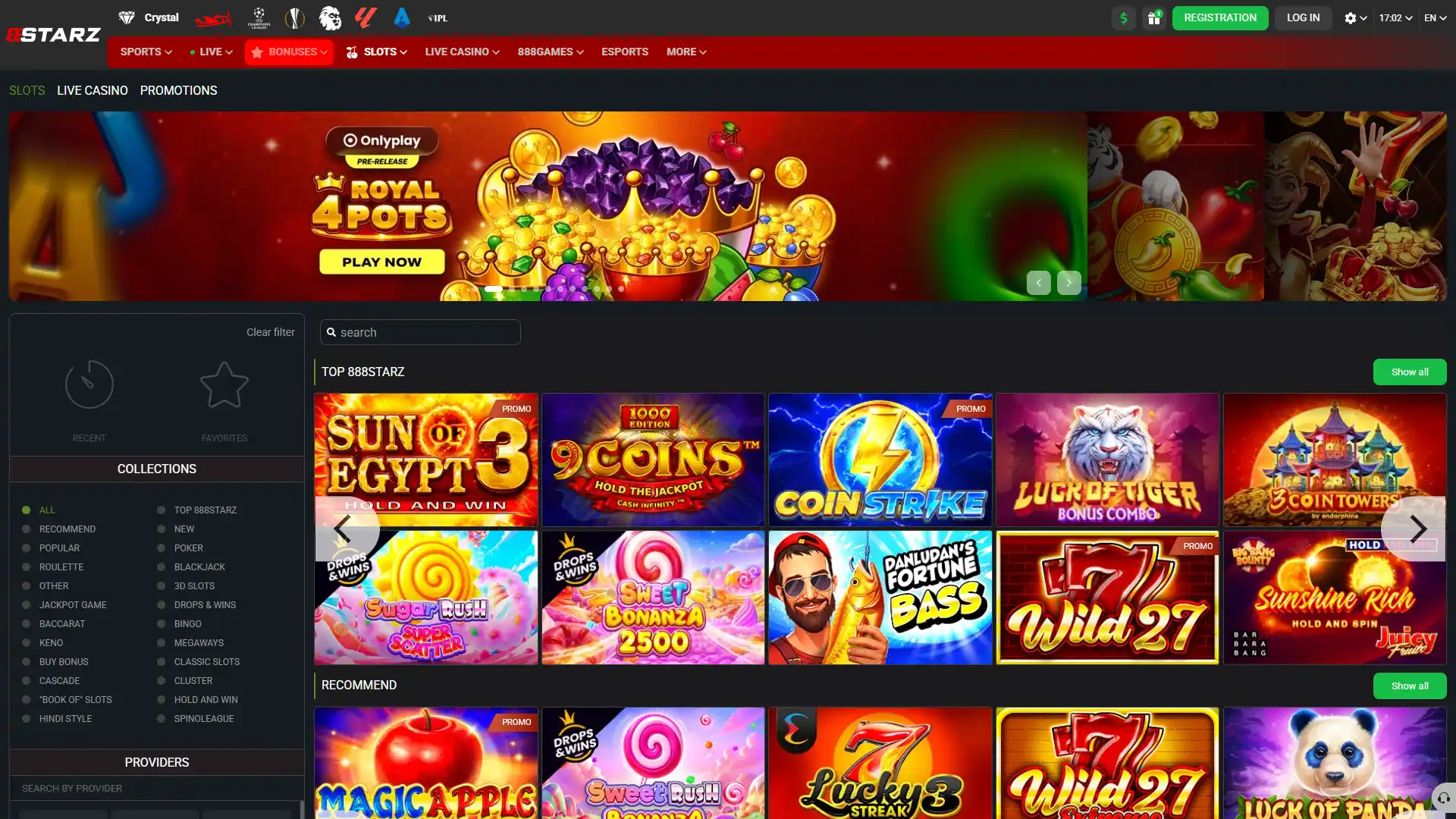 888Starz offers slot games from the best providers.