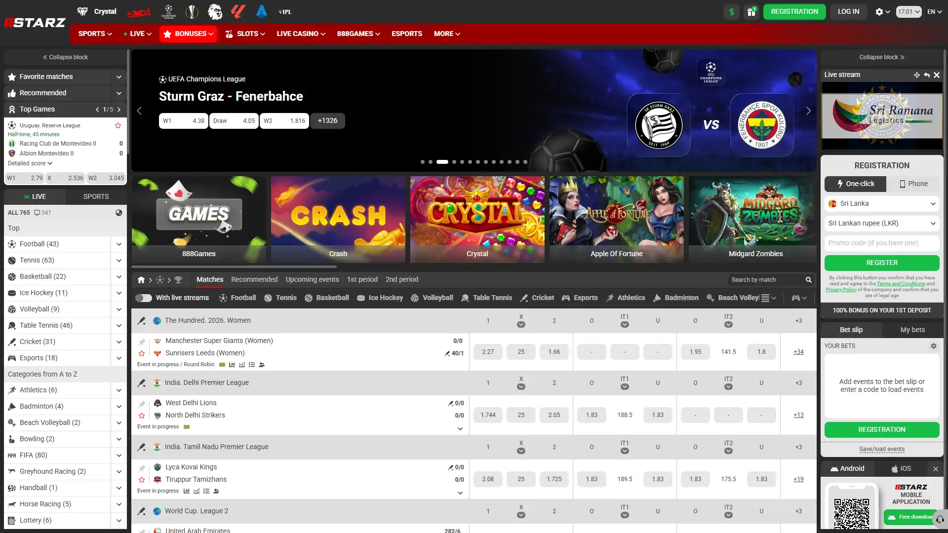 Choose 888Starz for casino games and sports betting.