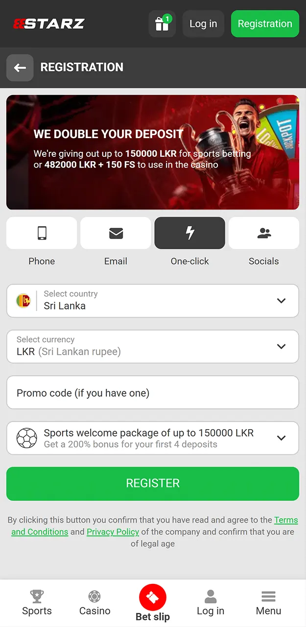 Sign up and enter the promo code at 888Starz.