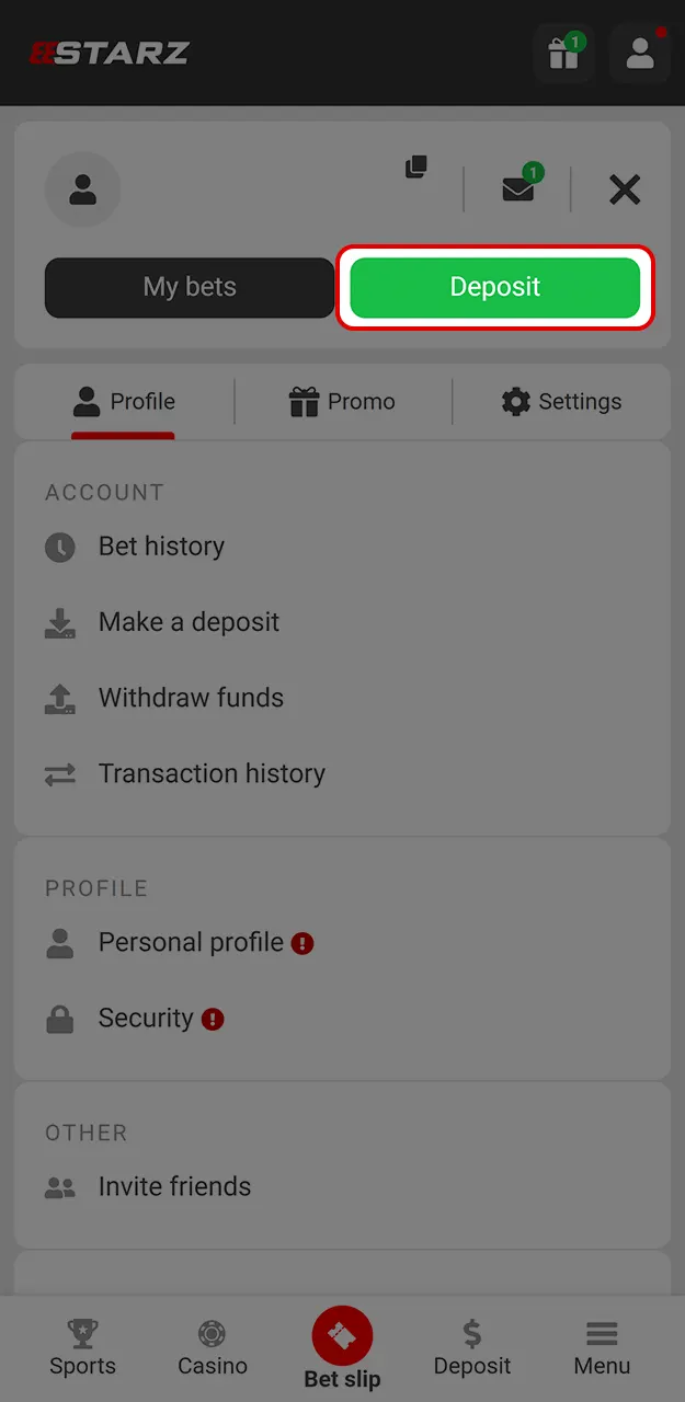 Select a payment method and make a deposit at 888Starz.
