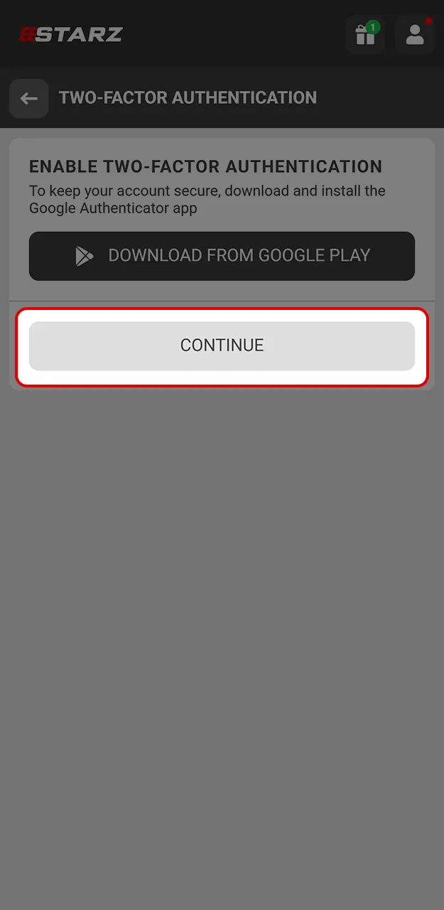 Complete two-factor authentication to log in to 888Starz.