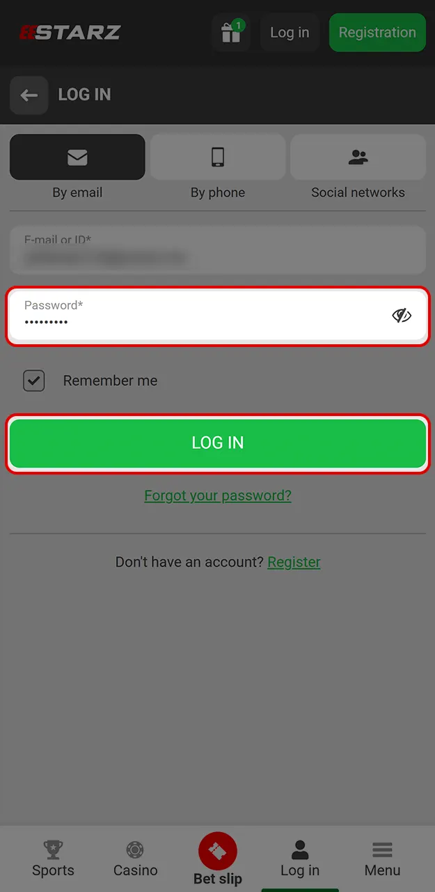 Enter your username and password to log in to 888Starz.