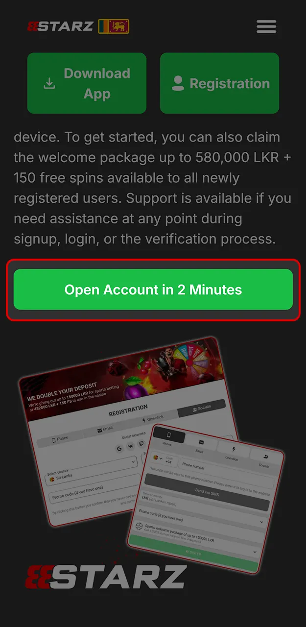 Learn how to create an account on 888Starz.
