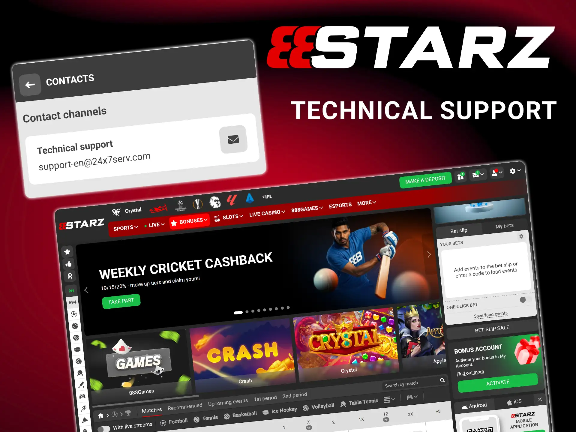 Resolve technical issues and errors with the help of 888Starz technical support.